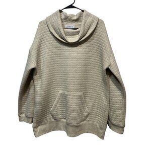 Liz Claiborne Women Sweatshirt kangaroo pocket Cowl Neck Large Beige Long Slv